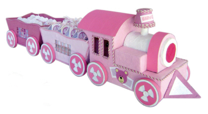 Présentoir "Train Baby Rose" + 18 Boîtes Friandises